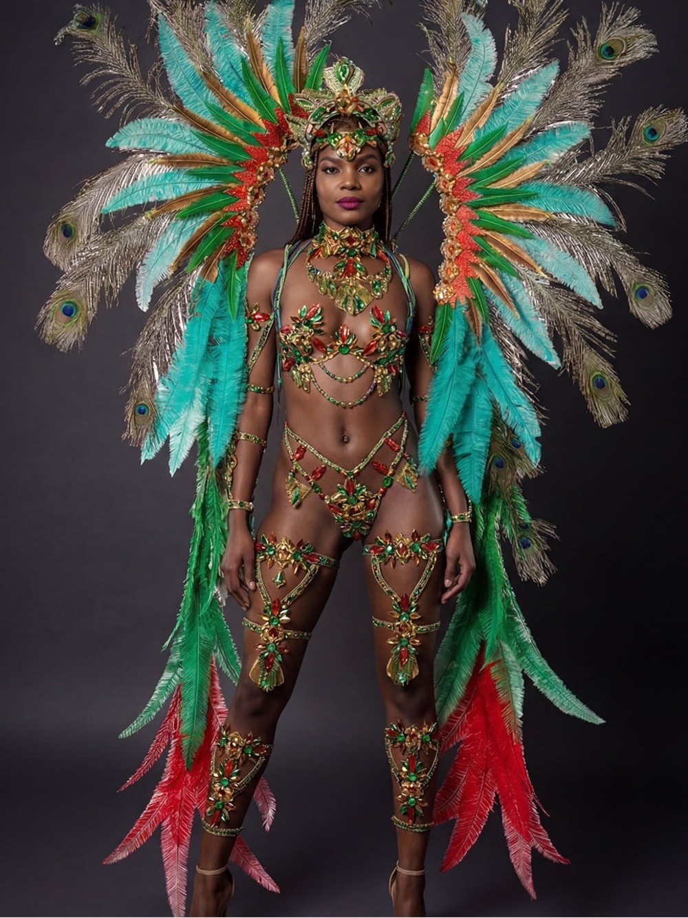 Embellished Rhinestone Crystal Bikini Set Green Red Gold Carnival Costume